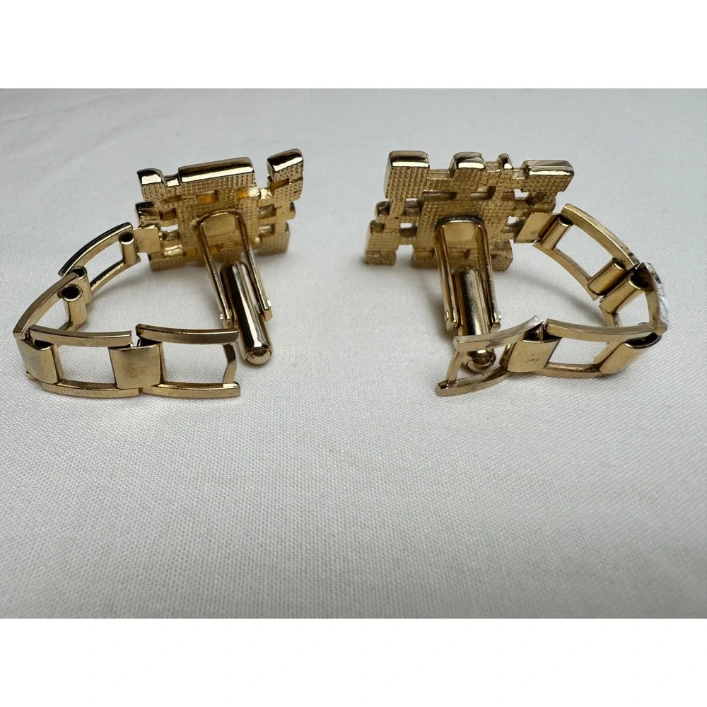 Vintage Hickok Brutalist Gold Tone Tiger Eye Look Cufflinks Oleg Cassini Box
